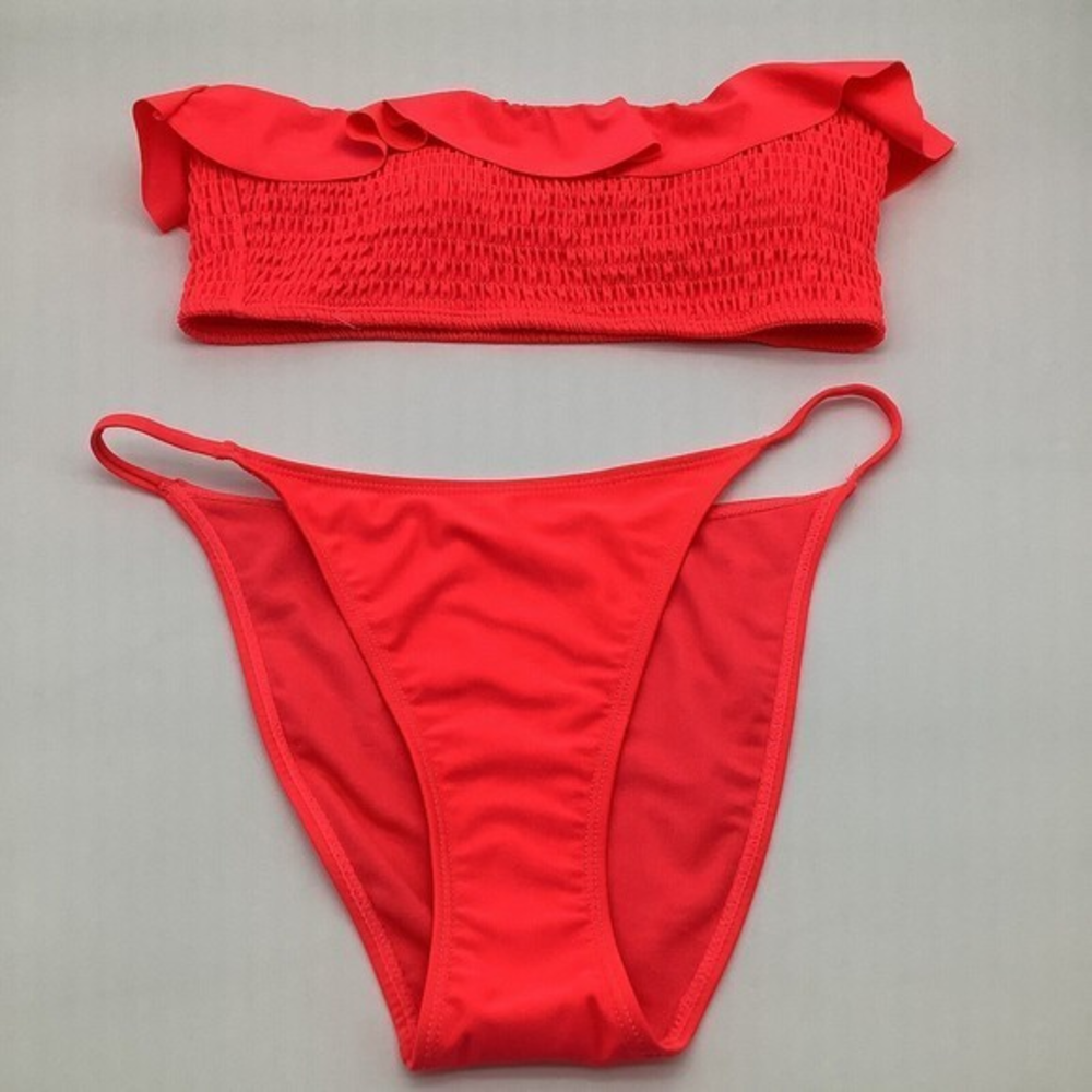 LA LA Swim Womens Two Piece Bikini‎ Swimsuit Coral Pink Size Large NWT